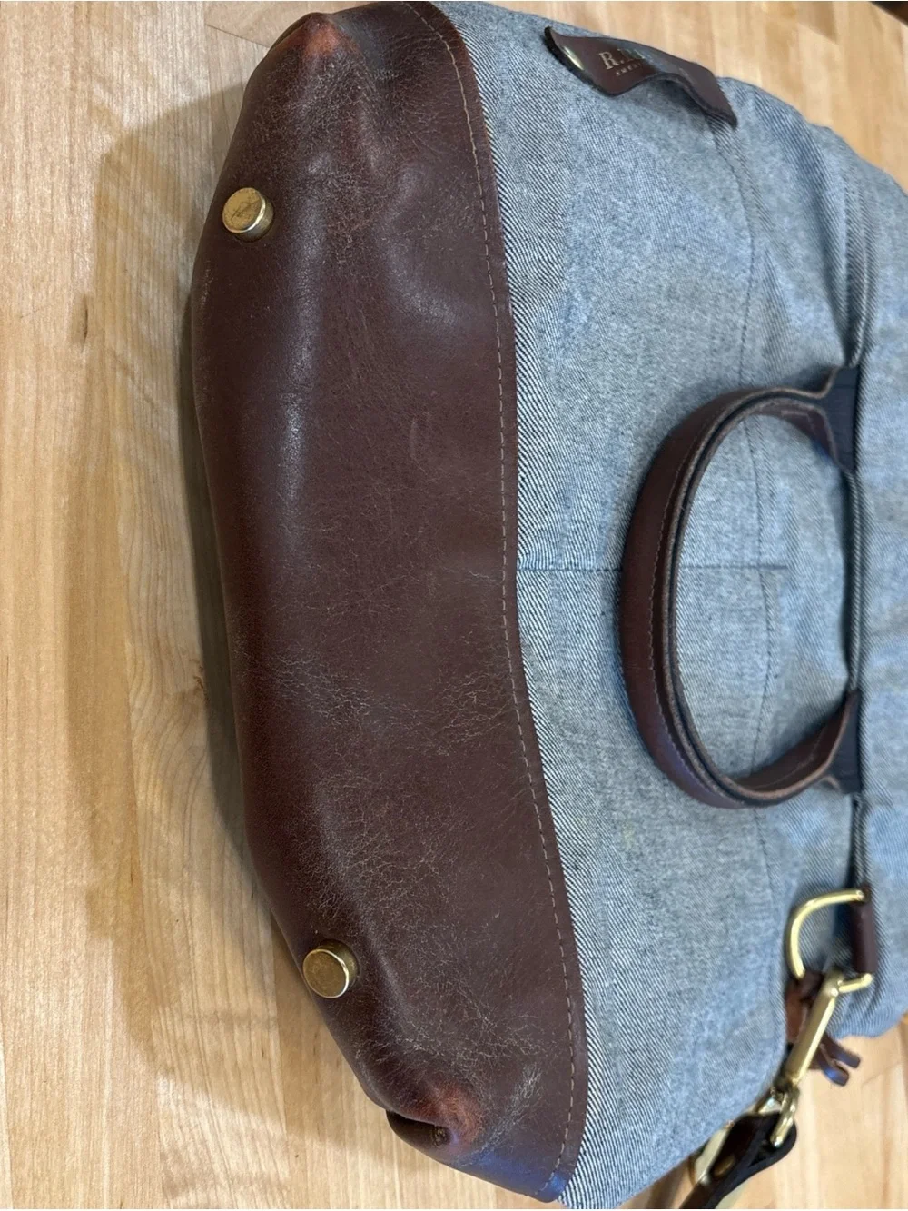 R. Riveter Otto Carry All Shoulder Bag Canvas Leather Trim Top Handle Dog Tag